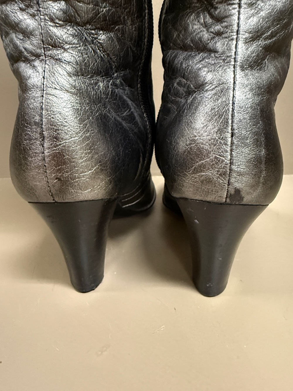 Born Metallic Gray Crinkled Leather Knee-High Women's Side Zip Boots - Picture 9 of 11